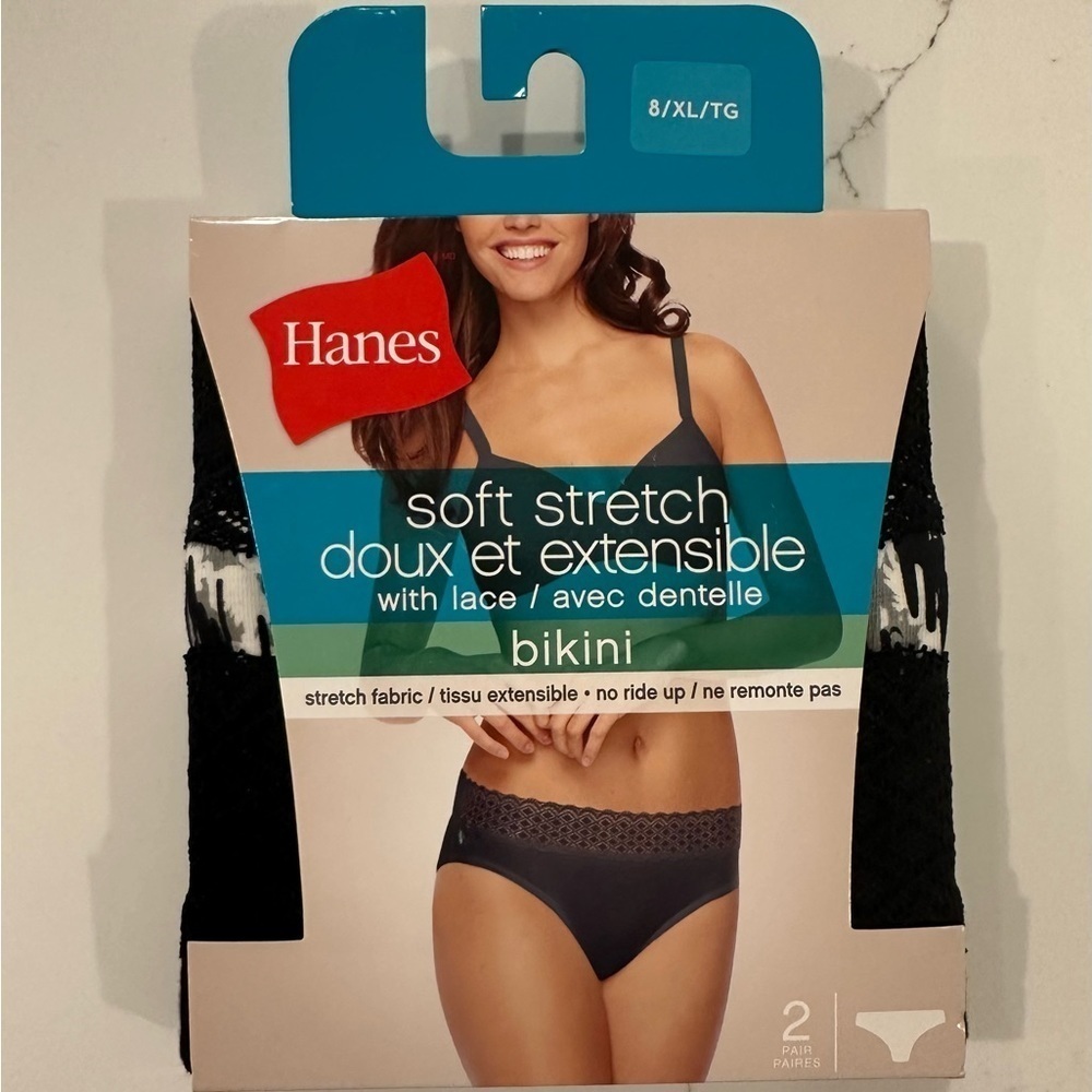 Hanes Soft Stretch Bikini Underwear with Lace black and white SZ XL NIP (2 pack)